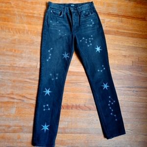 GRLFRND Womens Karolina Straight Black Jeans With Silver Glittered Stars Size 26